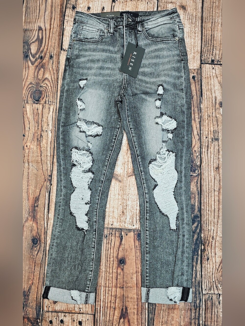 Risen Los Angeles Relaxed Fit Roll Up Skinny Distressed Jeans Women's Size 27/5